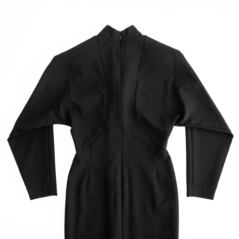 Nicole Miller Black Puff Sleeve Button Dress Mock Neck Women's $395 - Size 10 - Picture 11 of 14